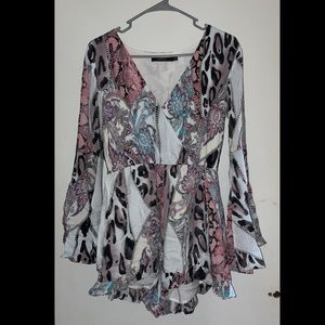 Ark & Co Short Animal Print Romper With Bell Sleeves